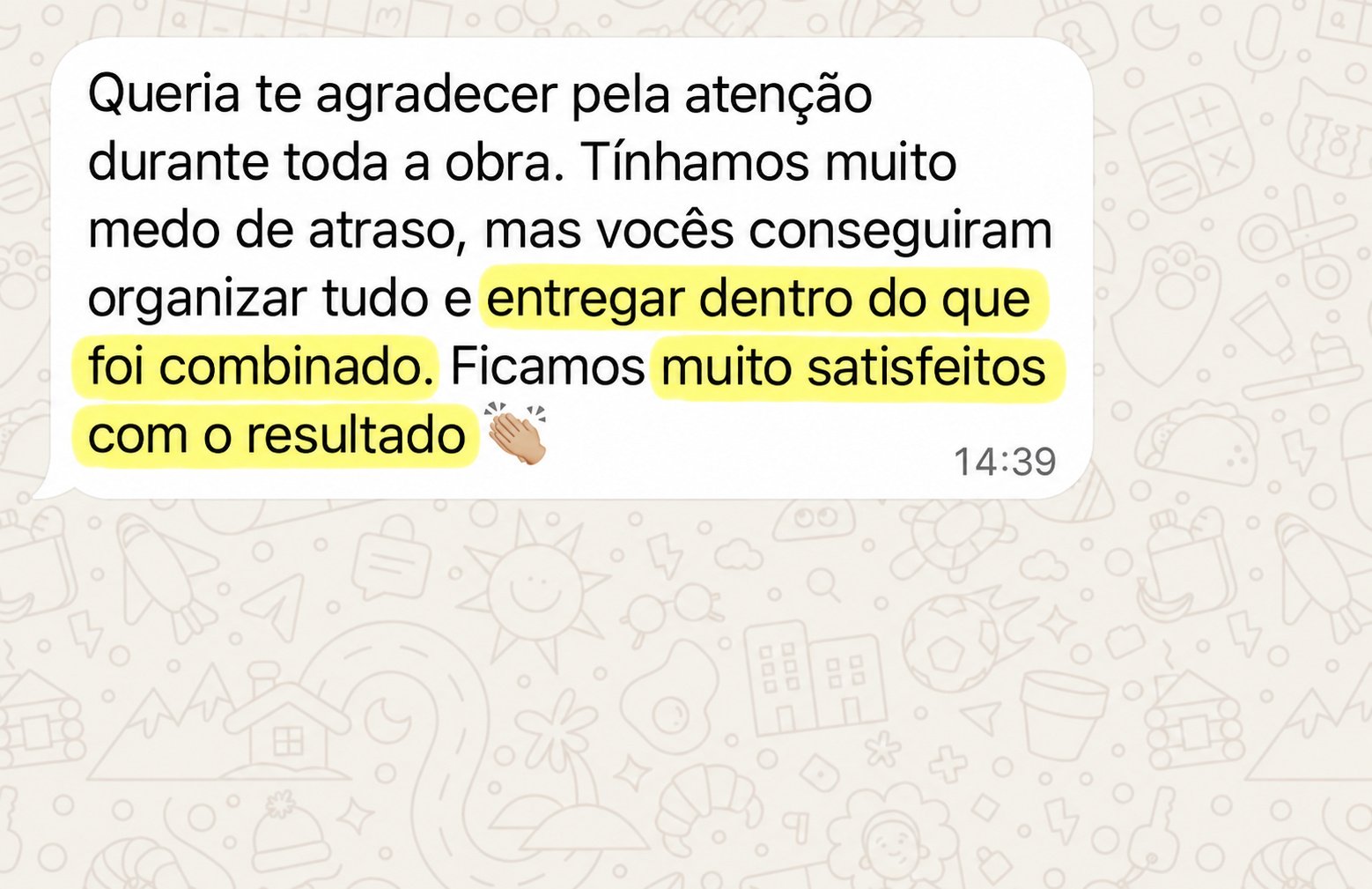 Depoimento de cliente 1 no WhatsApp
